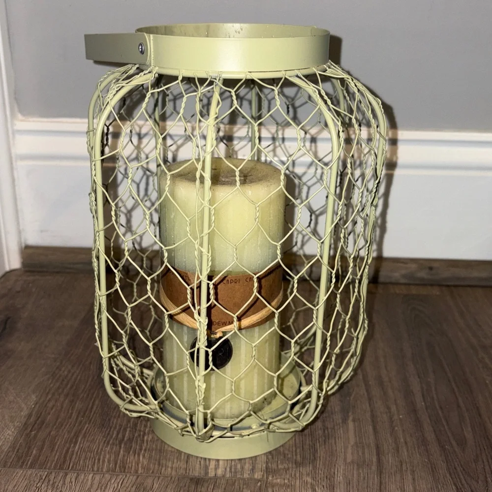 Elegant Green Wire Lantern Candle Holder